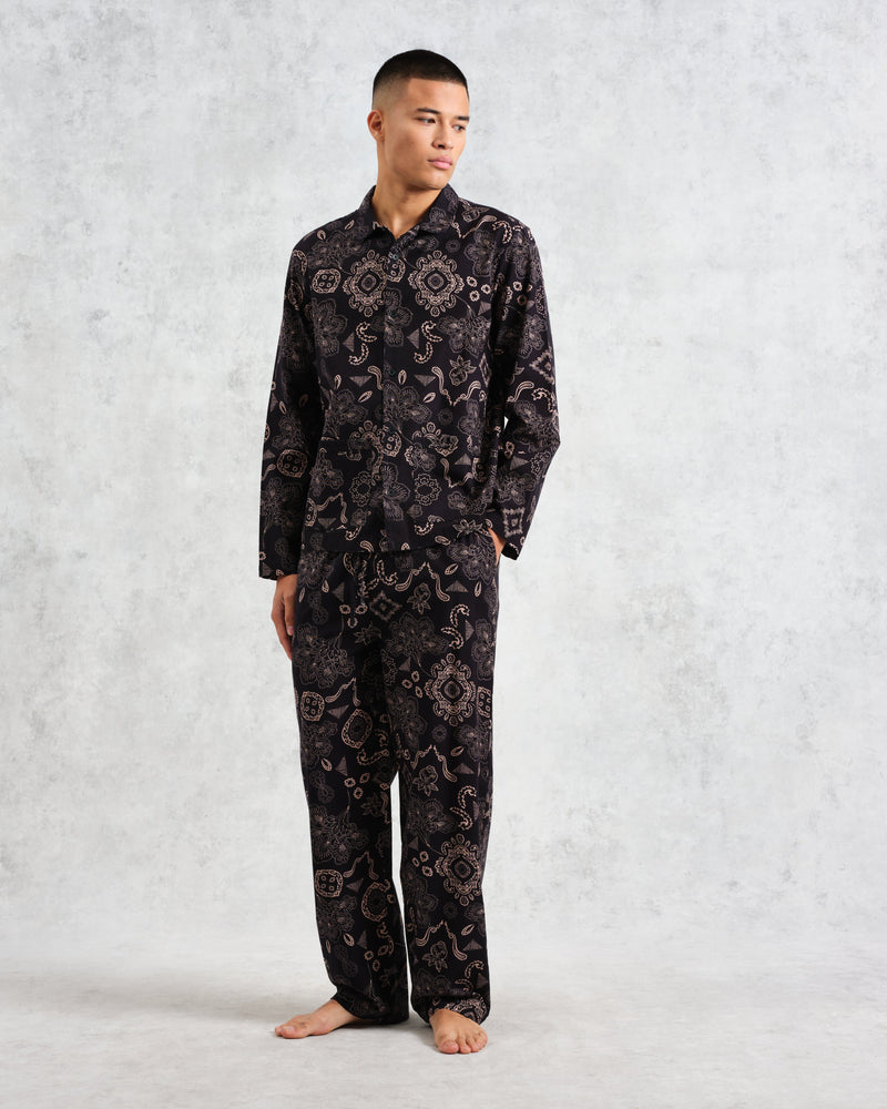 wax london Hutton Lounge Trousers Black/Beige Floral Paisley