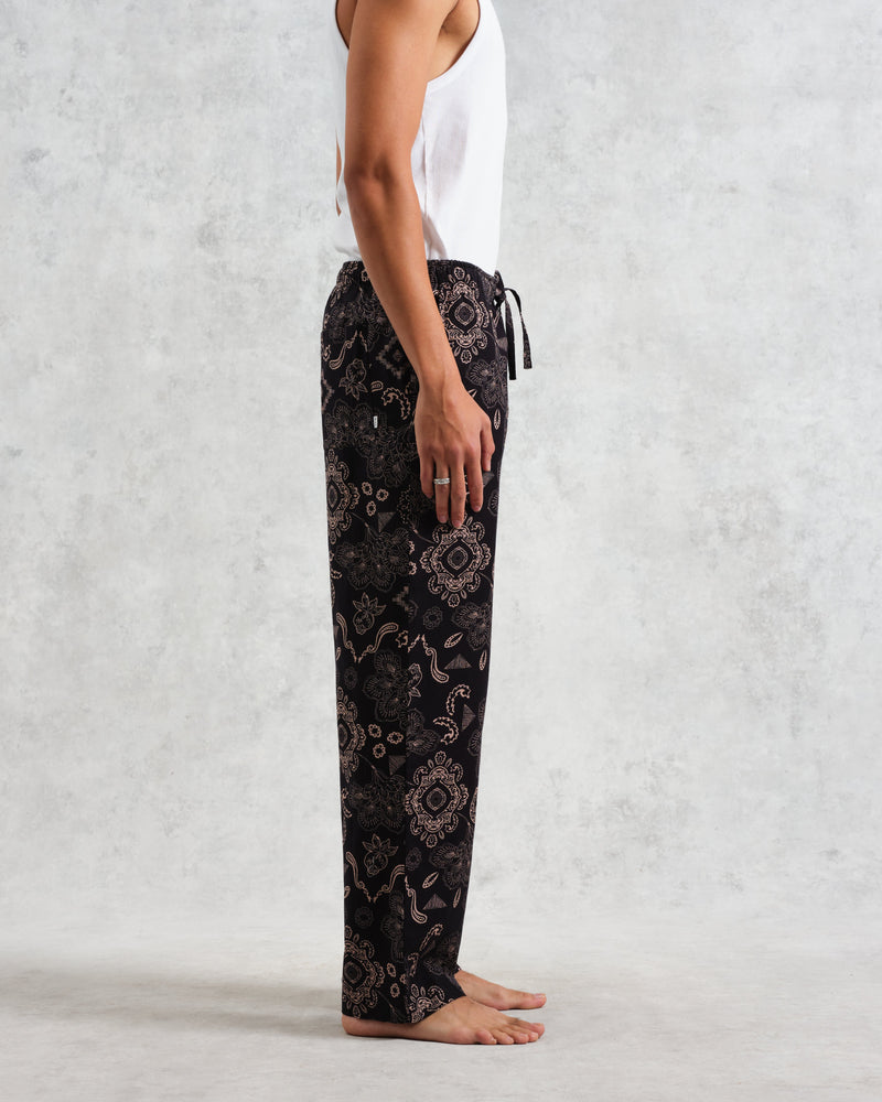 wax london Hutton Lounge Trousers Black/Beige Floral Paisley