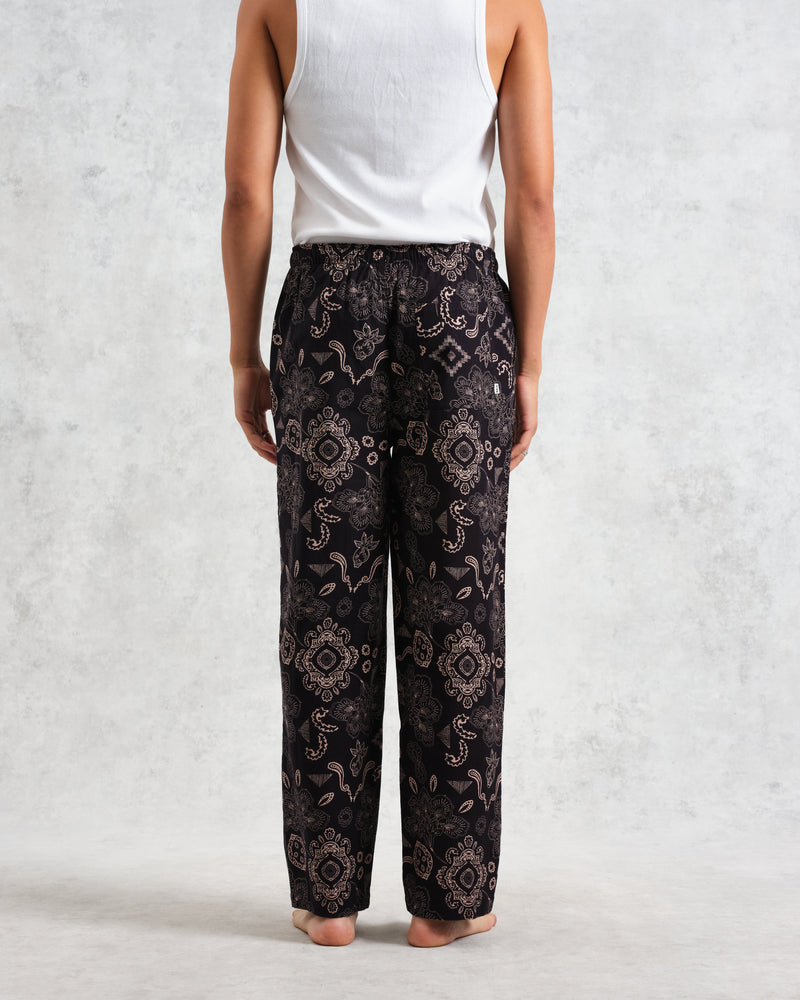 wax london Hutton Lounge Trousers Black/Beige Floral Paisley