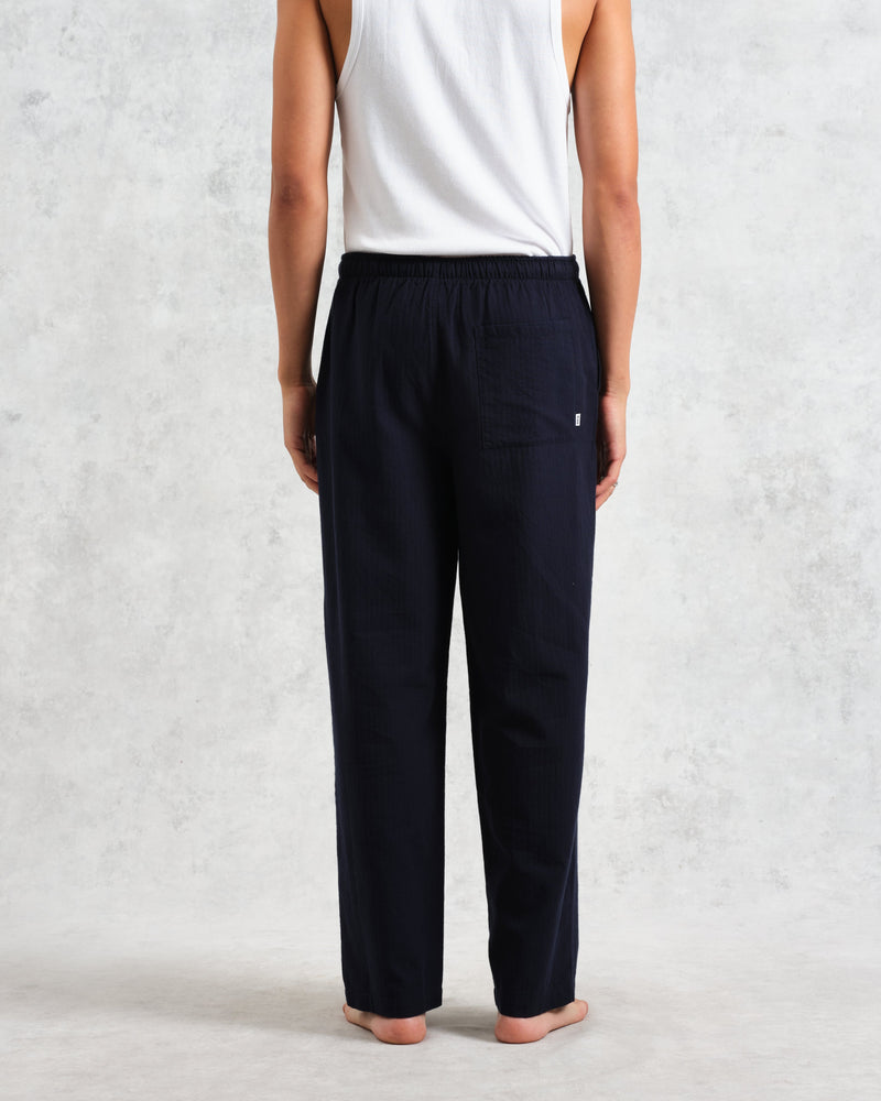 wax london Hutton Lounge Trousers Navy Brushed Herringbone