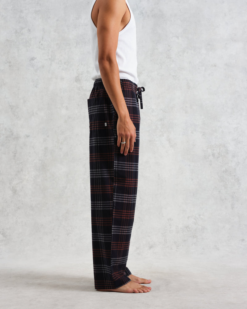 wax london Hutton Lounge Trousers Navy/Orange Flannel Check