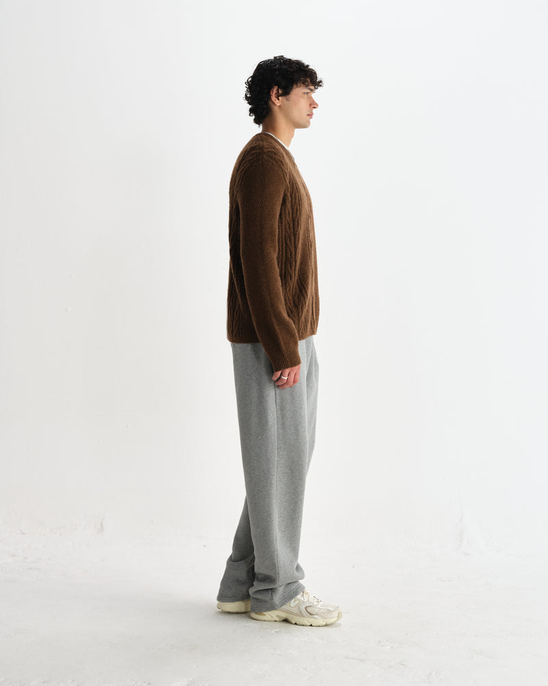 wax london men's Hyatt - Brown Brush Cable Knit Crewneck Jumper