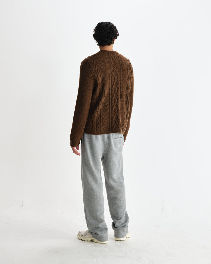 wax london men's Hyatt - Brown Brush Cable Knit Crewneck Jumper