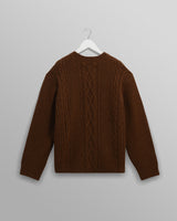 wax london men's Hyatt - Brown Brush Cable Knit Crewneck Jumper