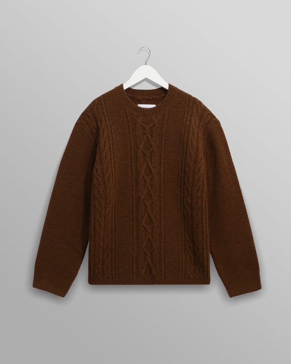 wax london men's Hyatt - Brown Brush Cable Knit Crewneck Jumper