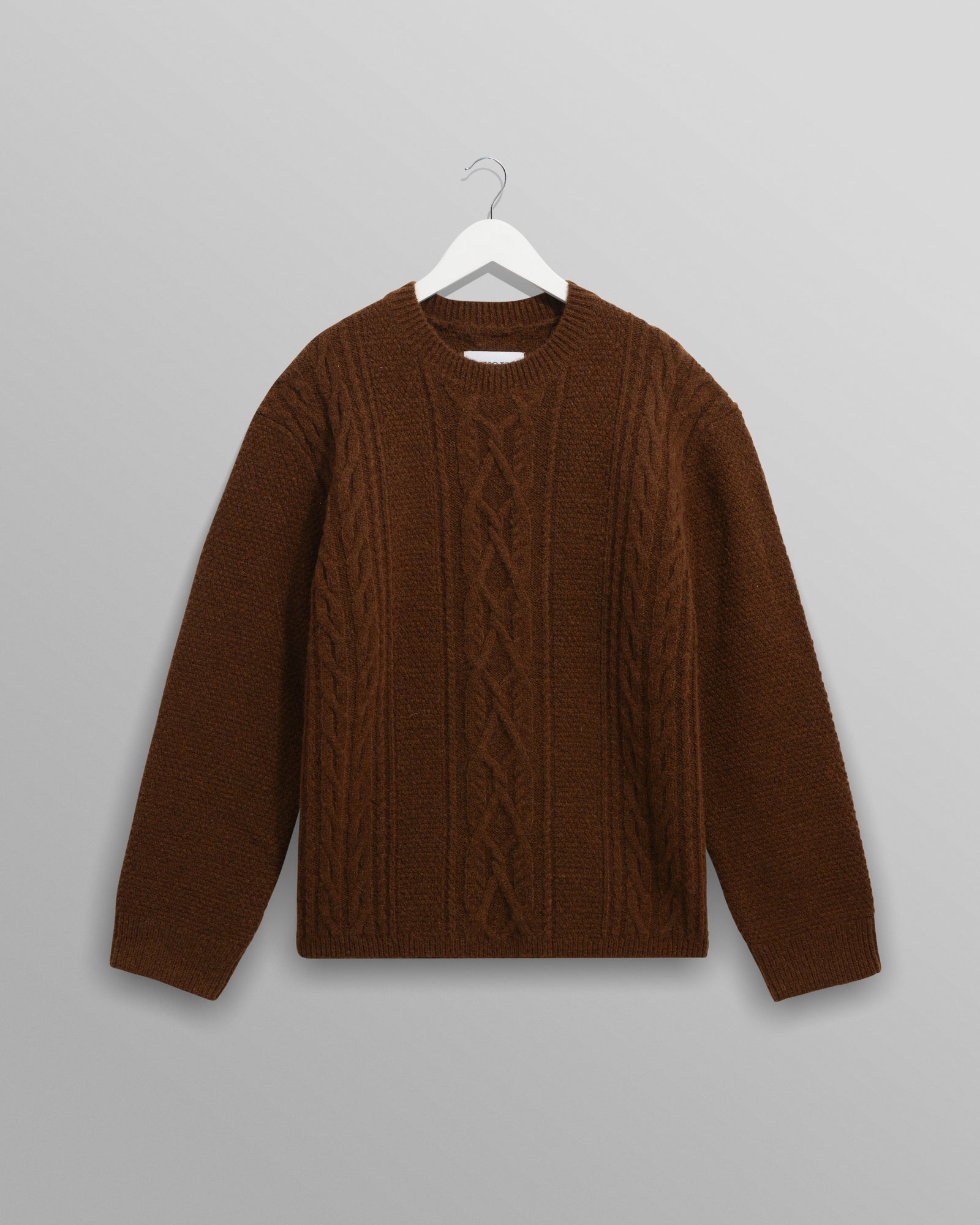 Men's Brown Brush Cable Knit Crewneck Jumper | Wax London