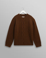 wax london men's Hyatt - Brown Brush Cable Knit Crewneck Jumper
