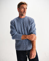 wax london men's Hyatt - Light Blue Brush Cable Knit Crewneck Jumper