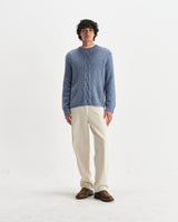 wax london men's Hyatt - Light Blue Brush Cable Knit Crewneck Jumper