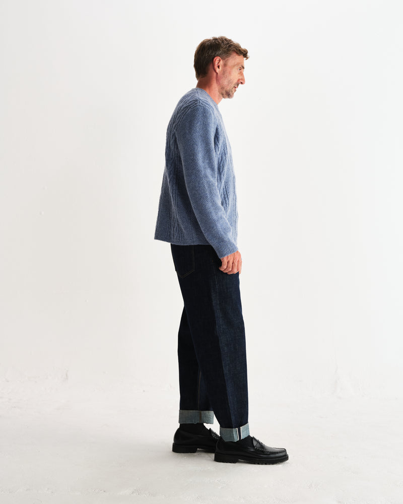 wax london men's Hyatt - Light Blue Brush Cable Knit Crewneck Jumper