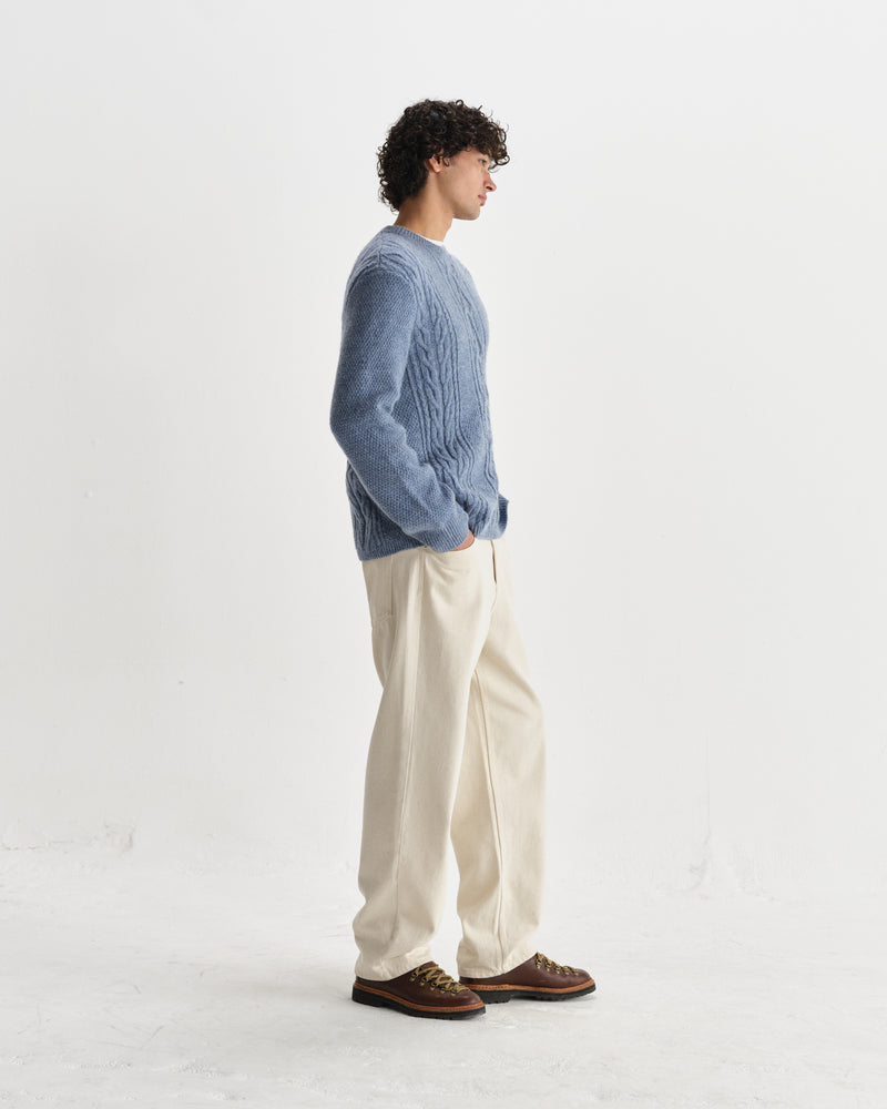 wax london men's Hyatt - Light Blue Brush Cable Knit Crewneck Jumper