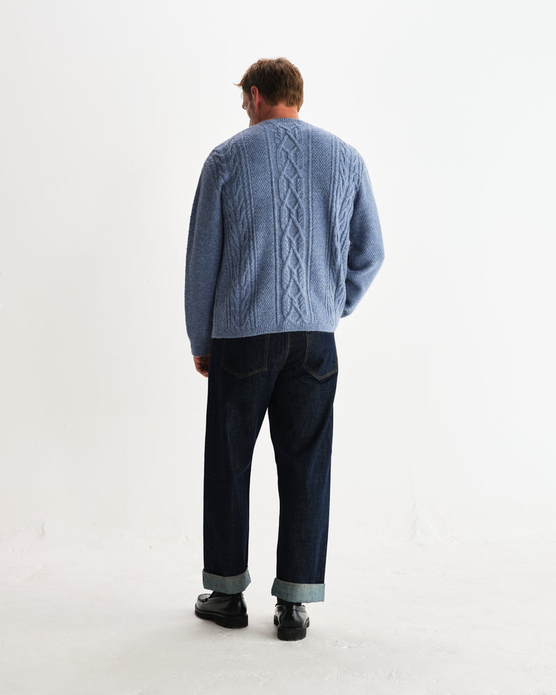 wax london men's Hyatt - Light Blue Brush Cable Knit Crewneck Jumper