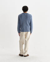 wax london men's Hyatt - Light Blue Brush Cable Knit Crewneck Jumper
