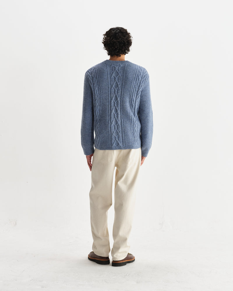 wax london men's Hyatt - Light Blue Brush Cable Knit Crewneck Jumper
