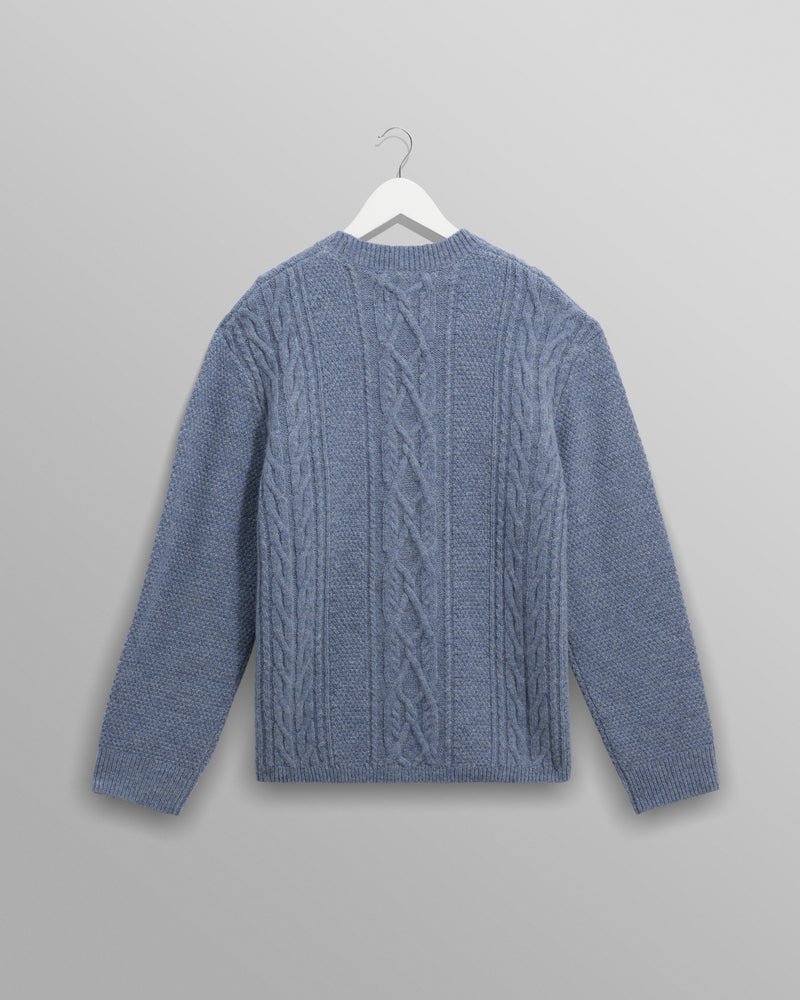 wax london men's Hyatt - Light Blue Brush Cable Knit Crewneck Jumper
