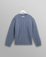 wax london men's Hyatt - Light Blue Brush Cable Knit Crewneck Jumper