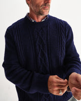 wax london men's Hyatt - Navy Brush Cable Knit Crewneck Jumper