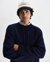 wax london men's Hyatt - Navy Brush Cable Knit Crewneck Jumper
