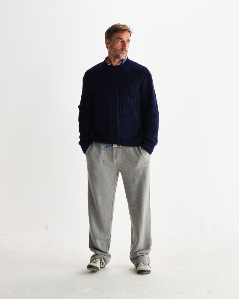 wax london men's Hyatt - Navy Brush Cable Knit Crewneck Jumper