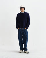 wax london men's Hyatt - Navy Brush Cable Knit Crewneck Jumper