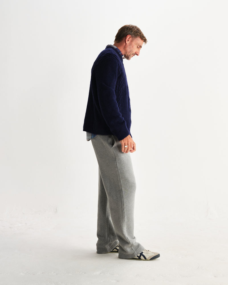 wax london men's Hyatt - Navy Brush Cable Knit Crewneck Jumper