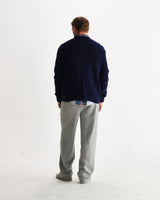 wax london men's Hyatt - Navy Brush Cable Knit Crewneck Jumper
