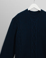 wax london men's Hyatt - Navy Brush Cable Knit Crewneck Jumper