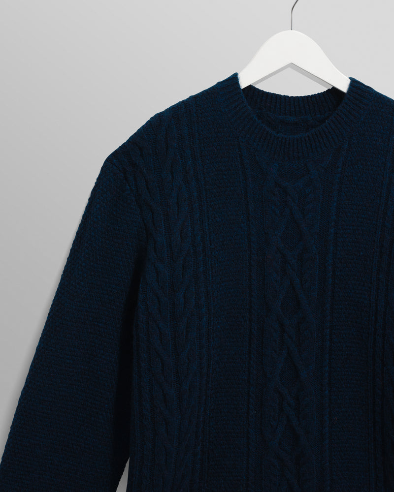 wax london men's Hyatt - Navy Brush Cable Knit Crewneck Jumper