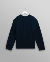 wax london men's Hyatt - Navy Brush Cable Knit Crewneck Jumper