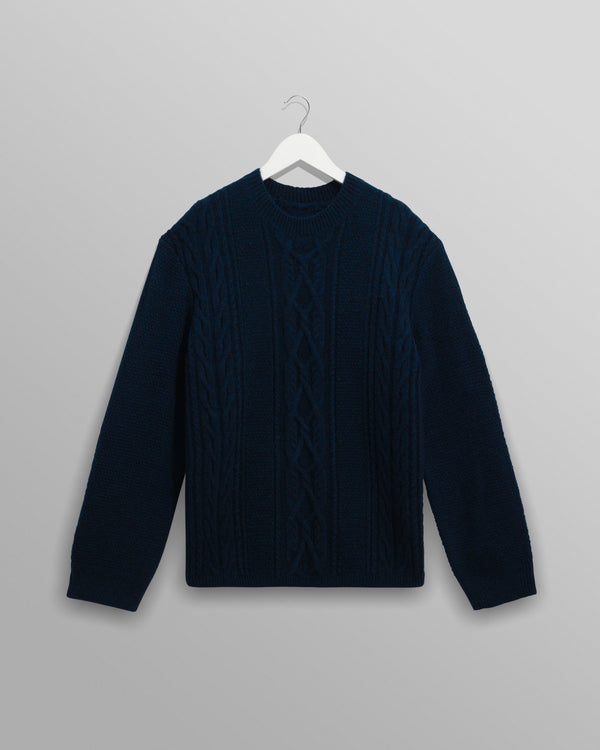 wax london men's Hyatt - Navy Brush Cable Knit Crewneck Jumper