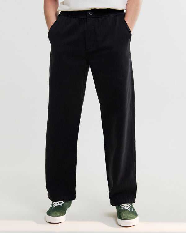 wax london men's Hyde - Black Organic Cotton Twill Straight Fit Trousers