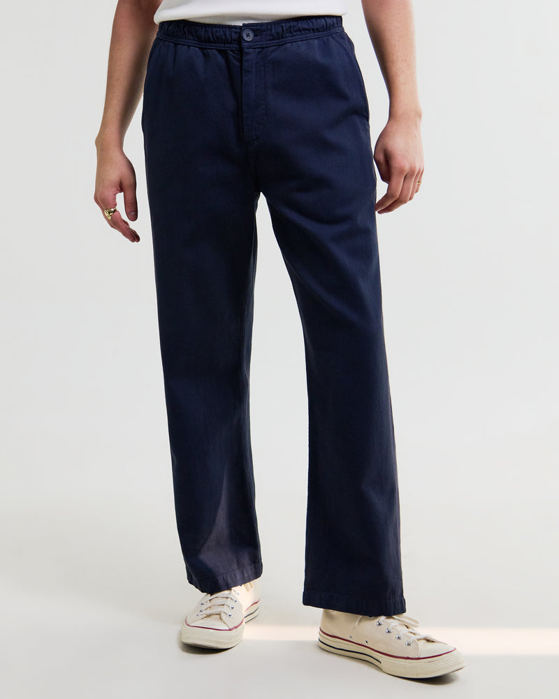 Men's Navy Organic Cotton Twill Straight Fit Trousers | Wax London