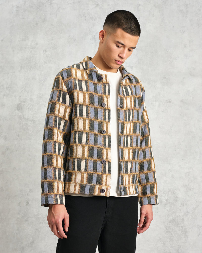 wax london Iggy - Beige And Blue Ombre Grid Jacket