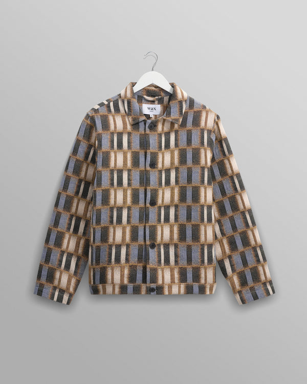 wax london men's Iggy - Beige And Blue Ombre Grid Jacket