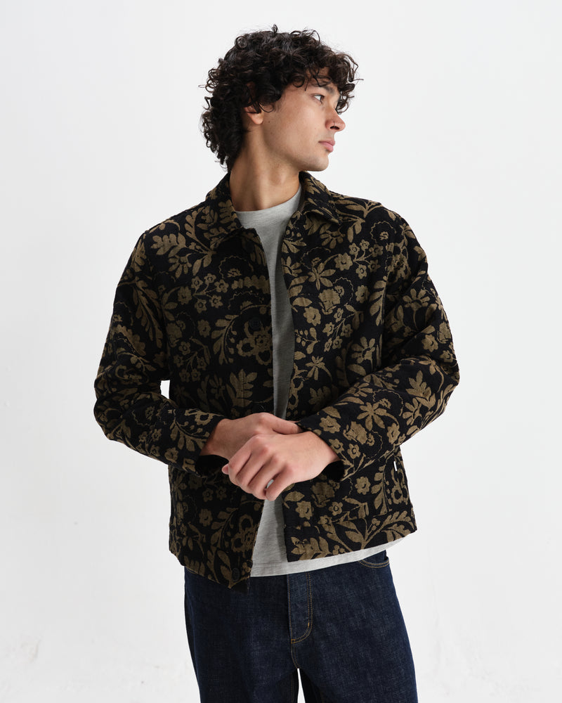 wax london men's Iggy - Black And Khaki Chenille Jacquard Jacket