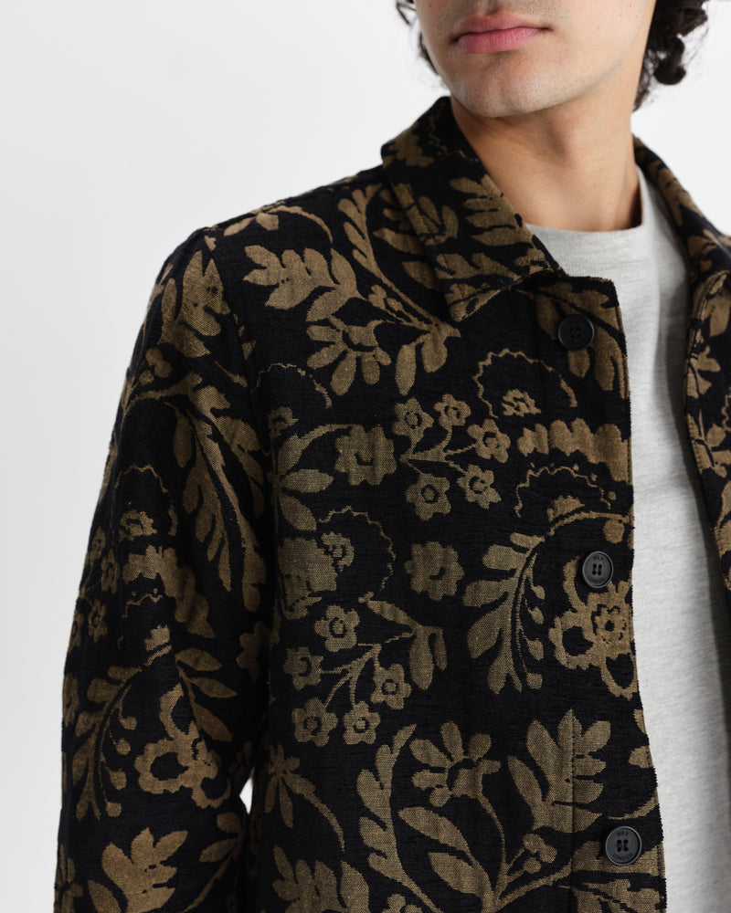 wax london men's Iggy - Black And Khaki Chenille Jacquard Jacket