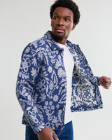 wax london men's Iggy - Blue And Ecru Floral Jacquard Jacket