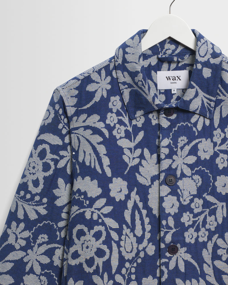 Men's Blue And Ecru Floral Jacquard Jacket | Wax London