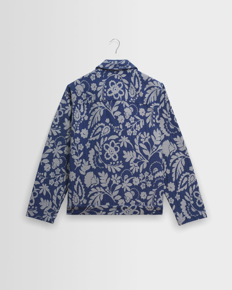 Men's Blue And Ecru Floral Jacquard Jacket | Wax London