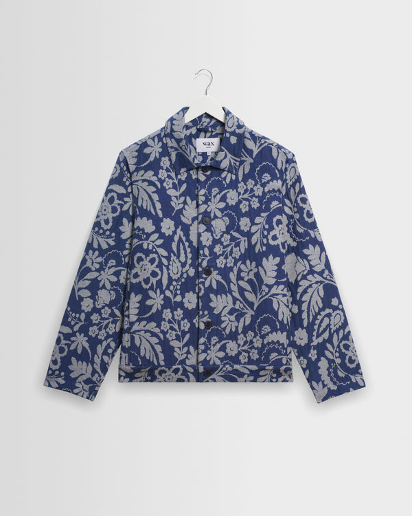 wax london men's Iggy - Blue And Ecru Floral Jacquard Jacket