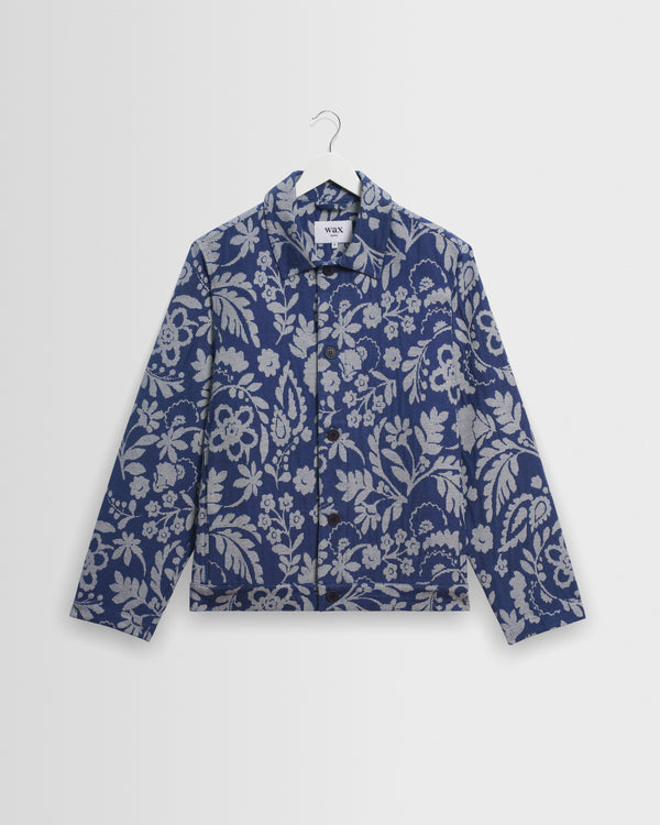 Men's Blue And Ecru Floral Jacquard Jacket | Wax London