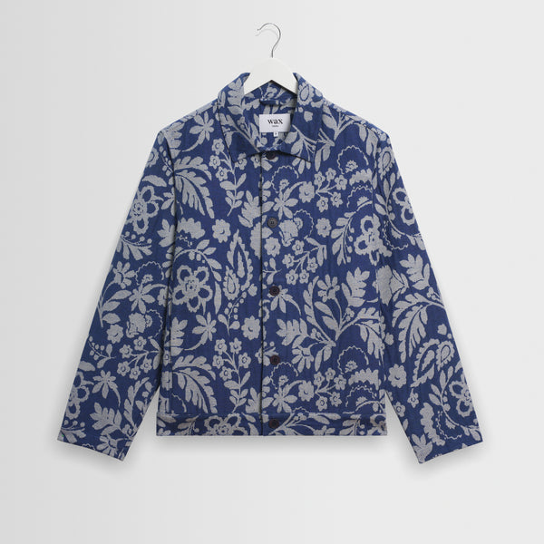 Men's Blue And Ecru Floral Jacquard Jacket | Wax London