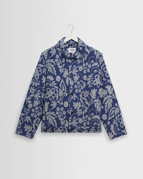 Men's Blue And Ecru Floral Jacquard Jacket | Wax London