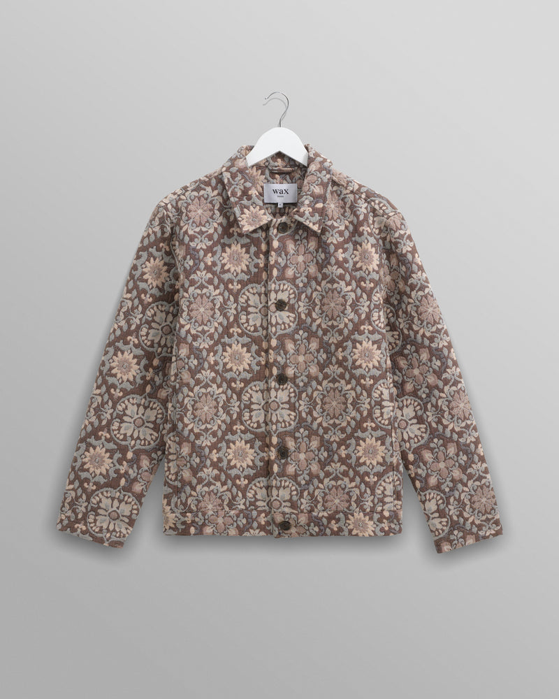 wax london Iggy Jacket Beige/Blue Mosaic Jacquard