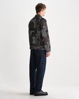 wax london men's Iggy - Navy And Brown Abstract Jacquard Jacket