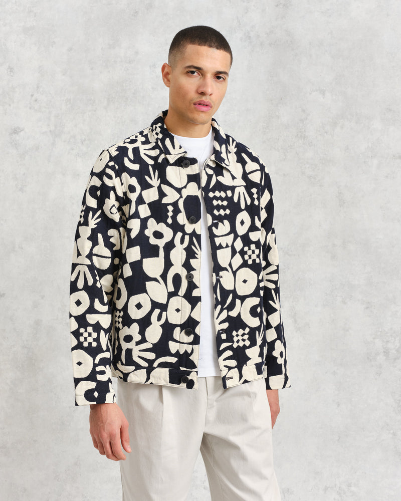 Men's Navy And Ecru Spin Jacquard Jacket | Wax London