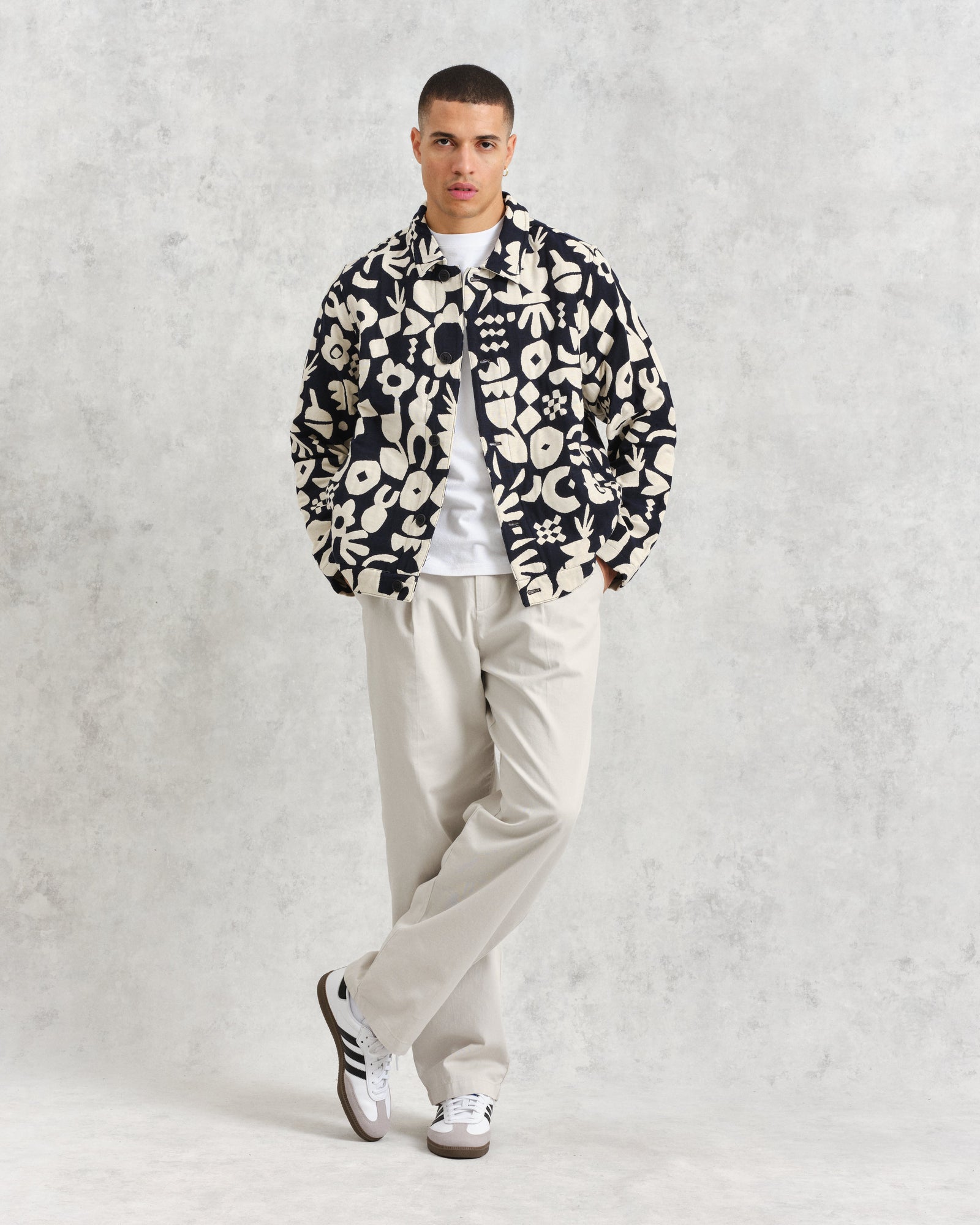 Men's Navy And Ecru Spin Jacquard Jacket | Wax London