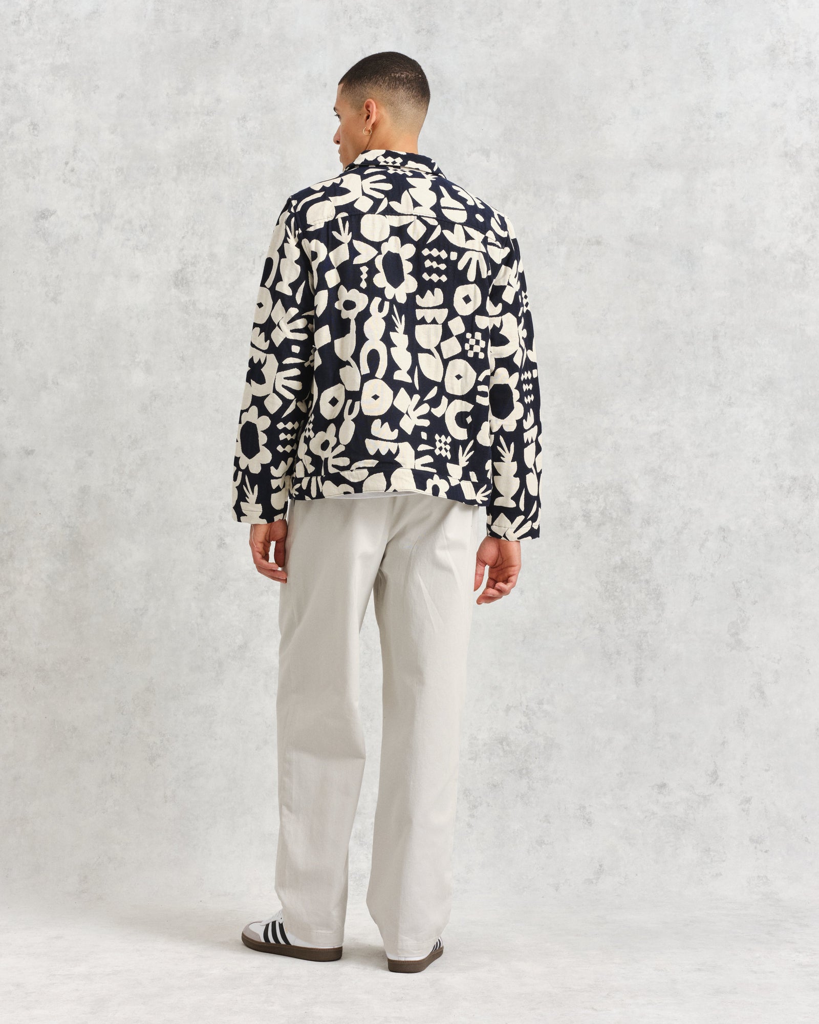 Men's Navy And Ecru Spin Jacquard Jacket | Wax London