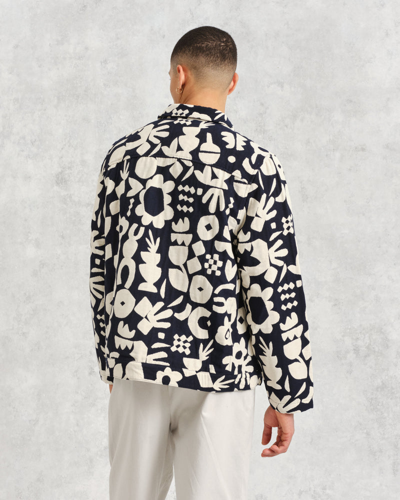 Men's Navy And Ecru Spin Jacquard Jacket | Wax London