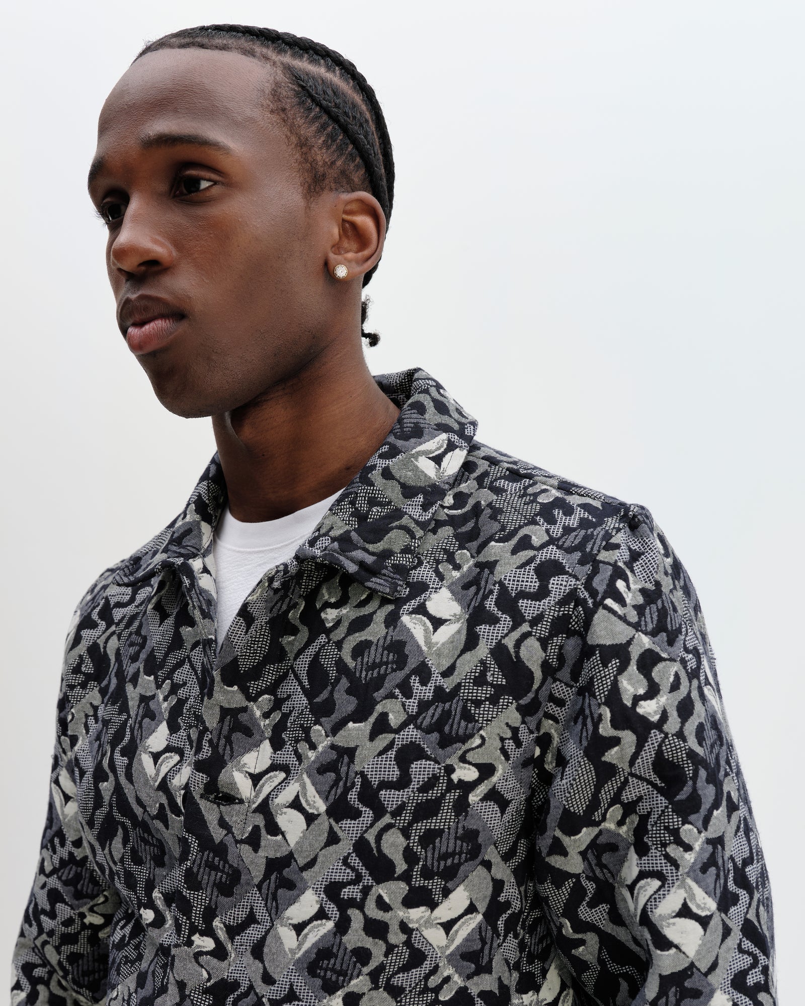 Men's Navy And Ecru Tile Jacquard Jacket | Wax London